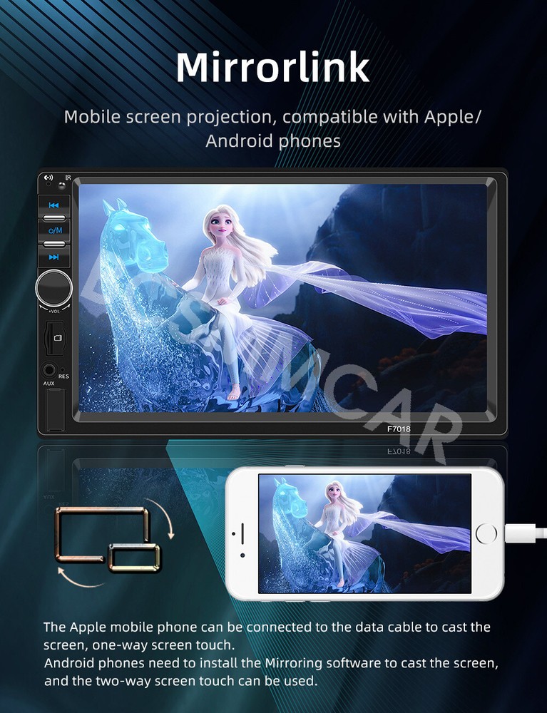 7" Double 2 DIN Car Stereo Radio MP5 Player Touch Screen Bluetooth Android Auto