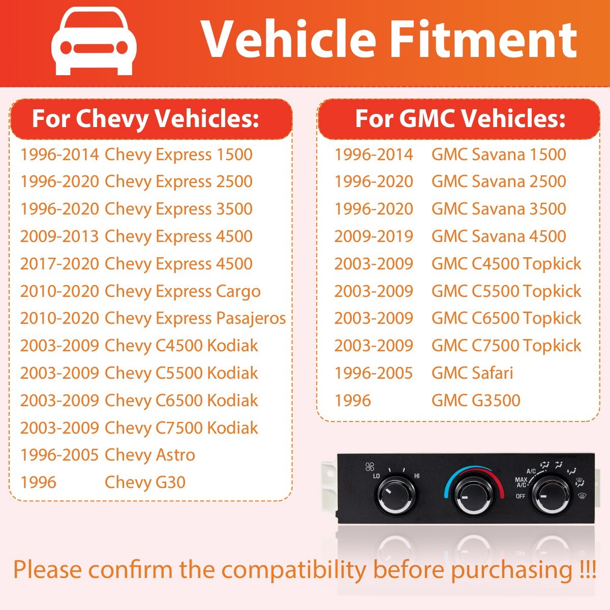 599-217 HVAC Climate Control Switch Unit for Chevy Express GMC Savana 1500 2500