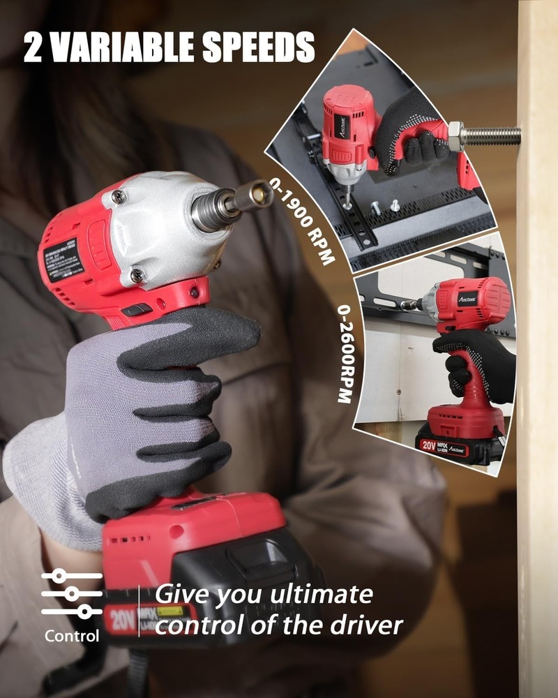 Impact Driver Kit, 250N.m. 20V Brushless Impact Driver Set, 2 Variable Speeds...