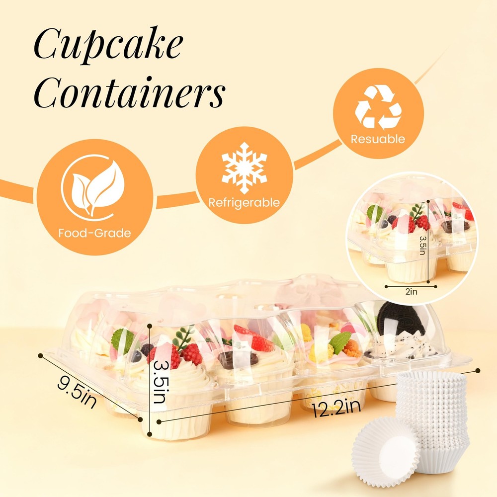 20 Pack Dozen Cupcake Containers with 240 Liners Stackable Carrier 12 Count
