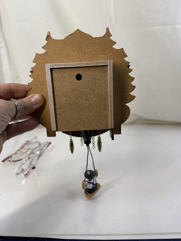 Vintage German Mini Cuckoo Clock w/ Bouncing Boy On Swing