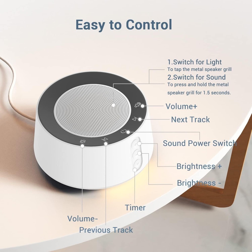 5-Timer White Noise Machine with Night Light - Calm Your Space Effortlessly