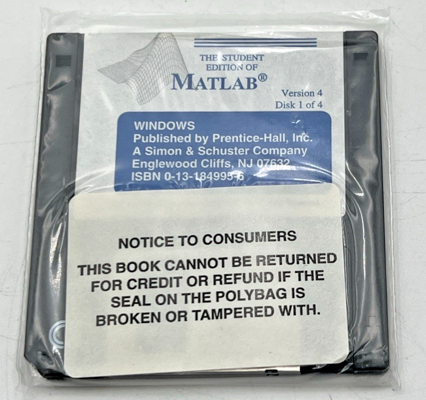 MATLAB VERSION 4 MICROSOFT WINDOWS, OPEN BOX, SEALED 3.5" FLOPPY DISC PACKETS