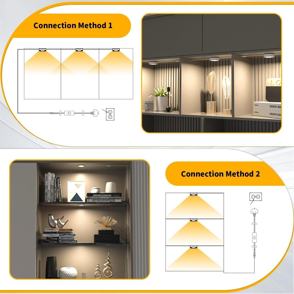 WOBANE Hardwired Under Cabinet Lights,Linkable LED Puck Lighting with Switch,...