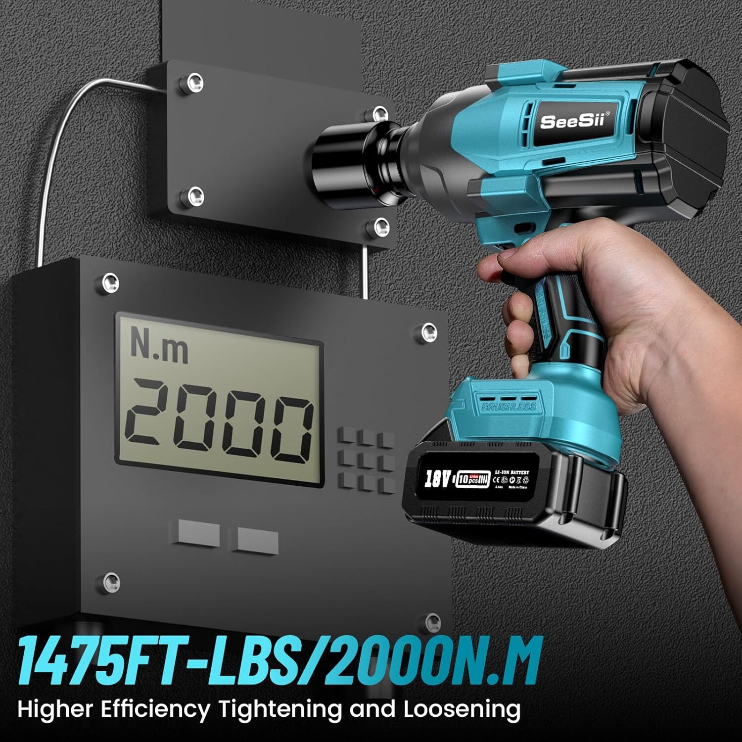 Impact Wrench Cordless 3/4" 2000Nm 1475ft-lbs Brushless Gun 1/2" 6000mAh+6000mAh