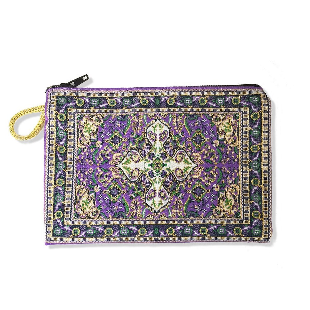 Purple Tapestry Pouch Case Purse 5 1/2 Inch Width