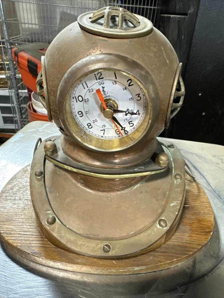 Vintage Brass Divers Helmet  Clock Clock Needs Restoration