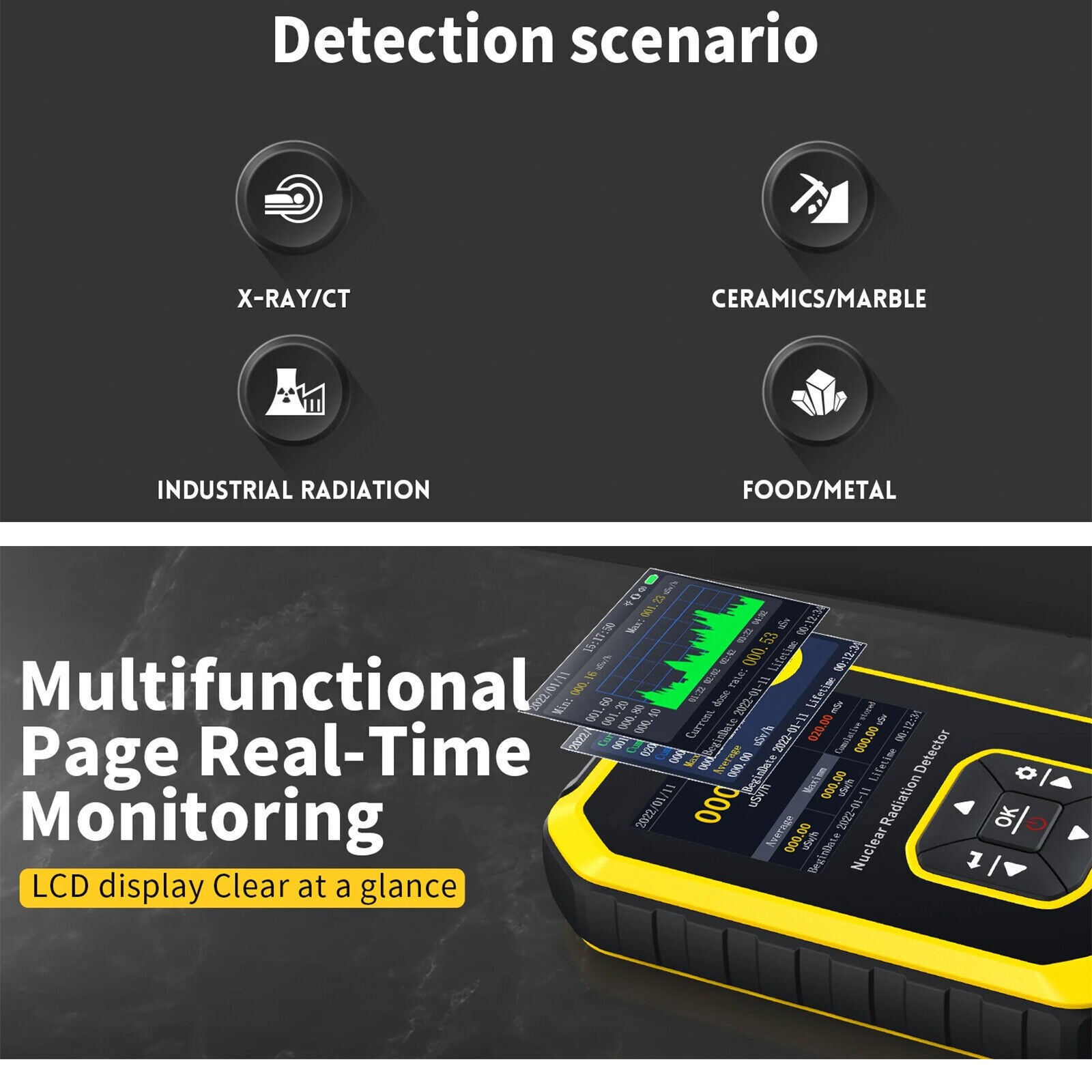 Portable Nuclear Radiation Detector GM Geiger Counter Tube β γ X-Ray Dosimeter