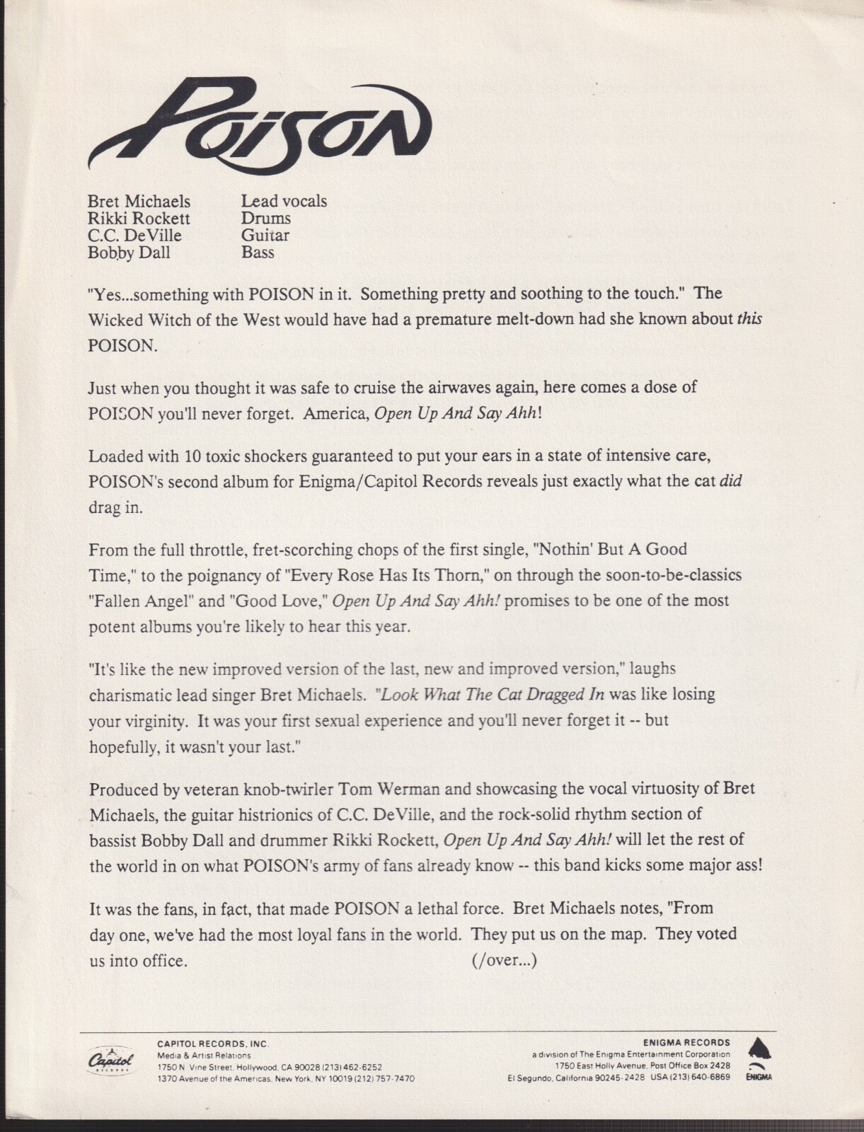 poison press kit for open up and say ahh! 1988