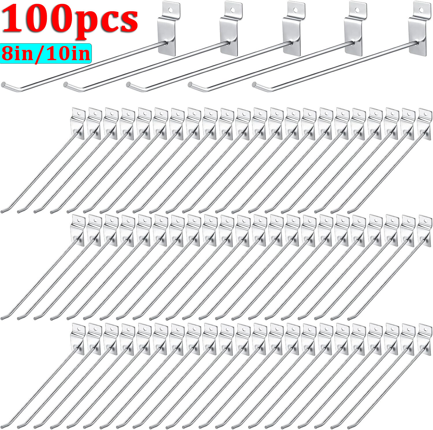100 Pack  8" 10" Slatwall Hooks Panel Display Hooks Slat Board Peg Accessories