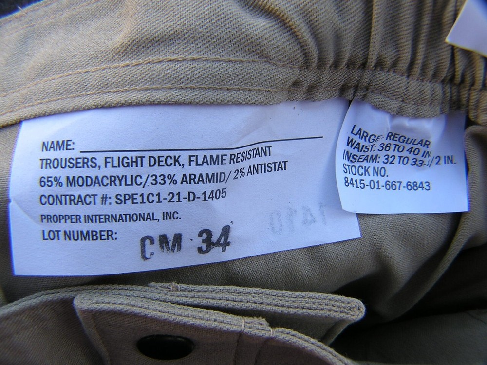Propper Large-Regular 10 ea US Navy Fire Resistant Flight Deck Trouser Khaki New