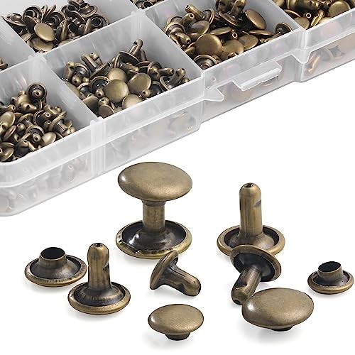340 Sets Leather Rivets Kit Mixed Sizes Rivets for Leather Double Cap Bronze