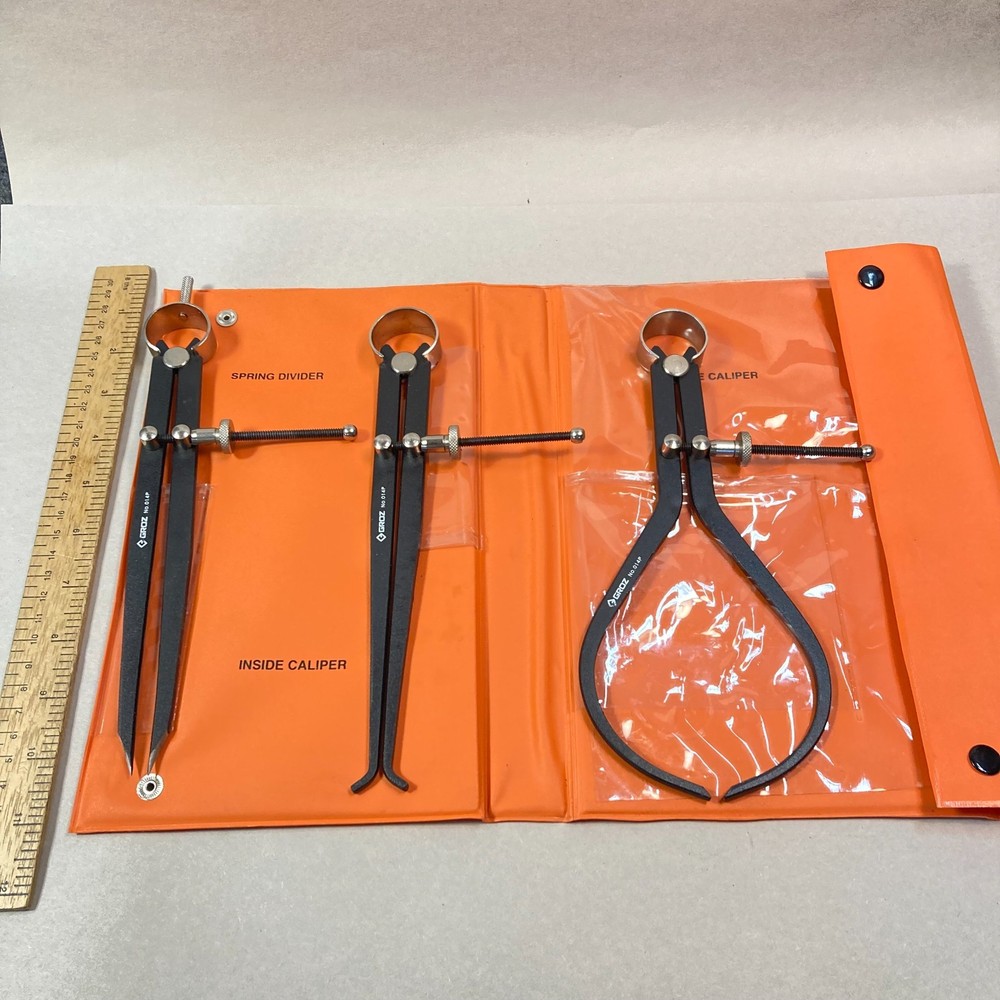 GROZ 8" Spring Caliper & Divider Set 3 Pc Inside Outside Caliper Spring Divider