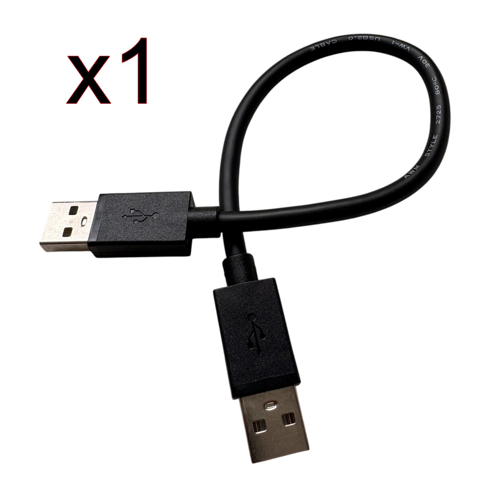 Short USB to USB Cable 1 ft USB 2.0 Type A to Type A Male Data Transfer Cord Lot