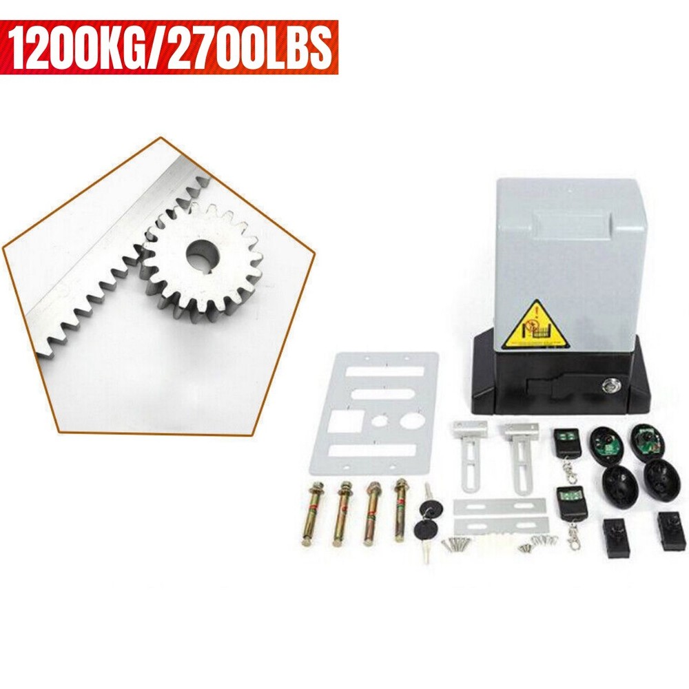 2700lbs Automatic Sliding Gate Opener Rack Driven with 2 Remotes & Complete Kit