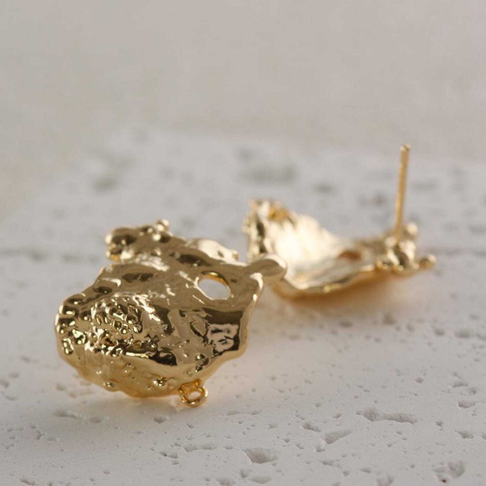 One Pair Solid Brass Earring Post with Sterling Silver Pin-Irregular (4901C-G)