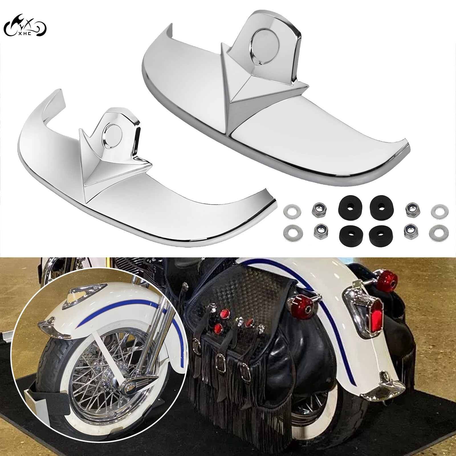 Chrome Front & Rear Fender Tip Mudguard Trim For Harley Heritage Springer FLSTS