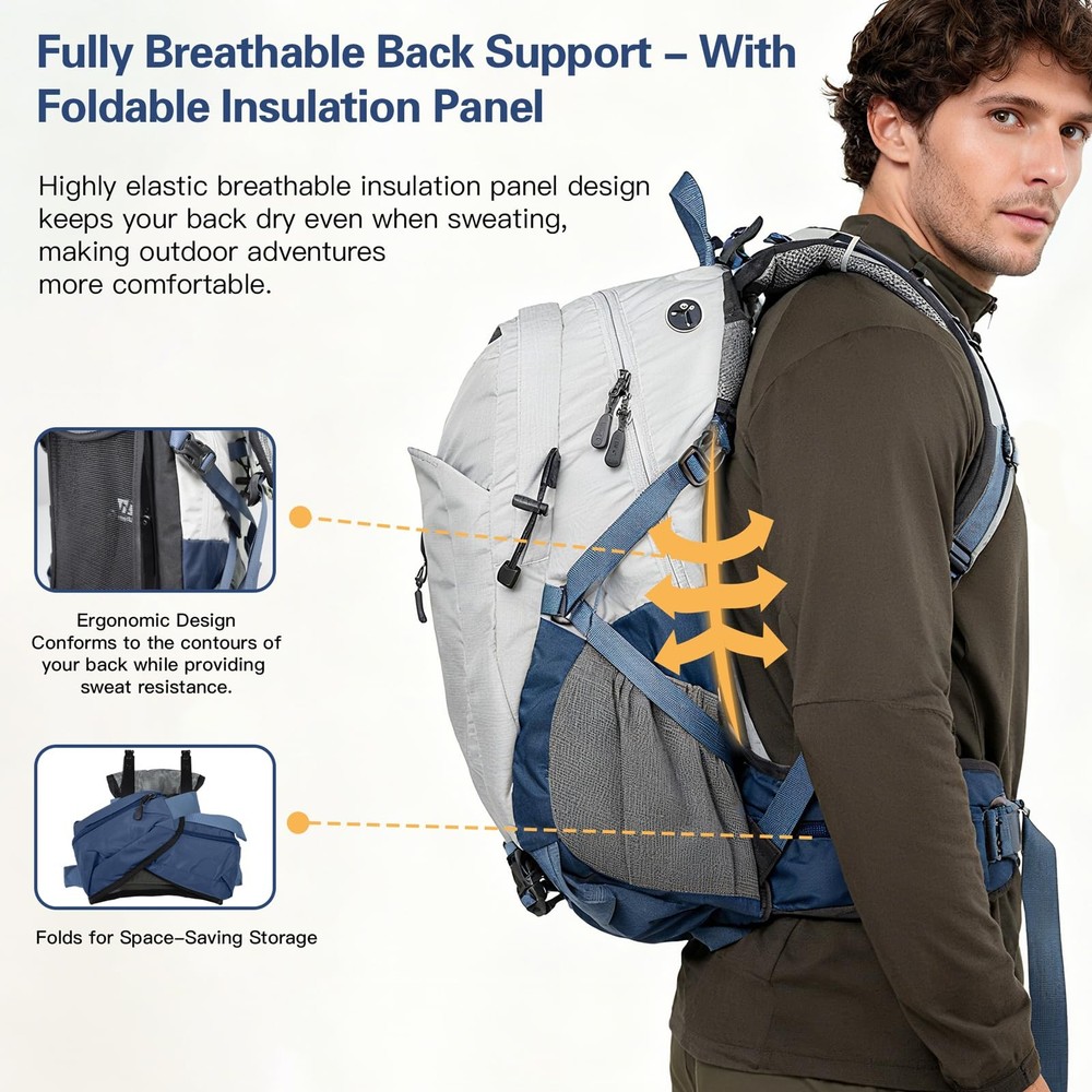 Hiking Backpack, 40L Waterproof Camping Backpack with Packable Back Panel & R...