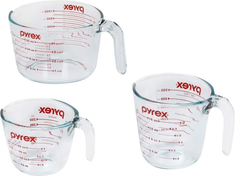 Pyrex Essentials (3-Pack) Glass Measuring Cups Set, (1, 2 & 4 Cup) Measuring Cup