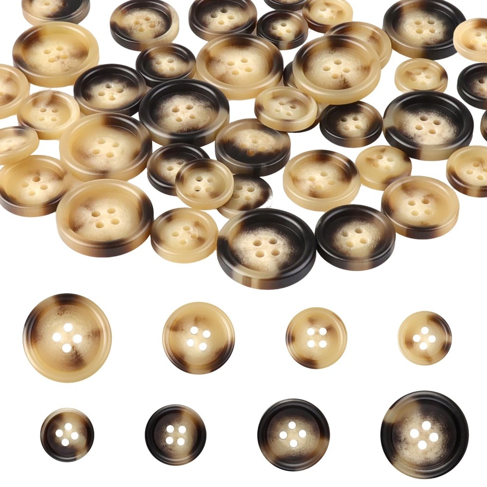 40 Pcs Mixed Resin Sewing Buttons, Sewing Button Round Flatback 4-Hole Brown ...