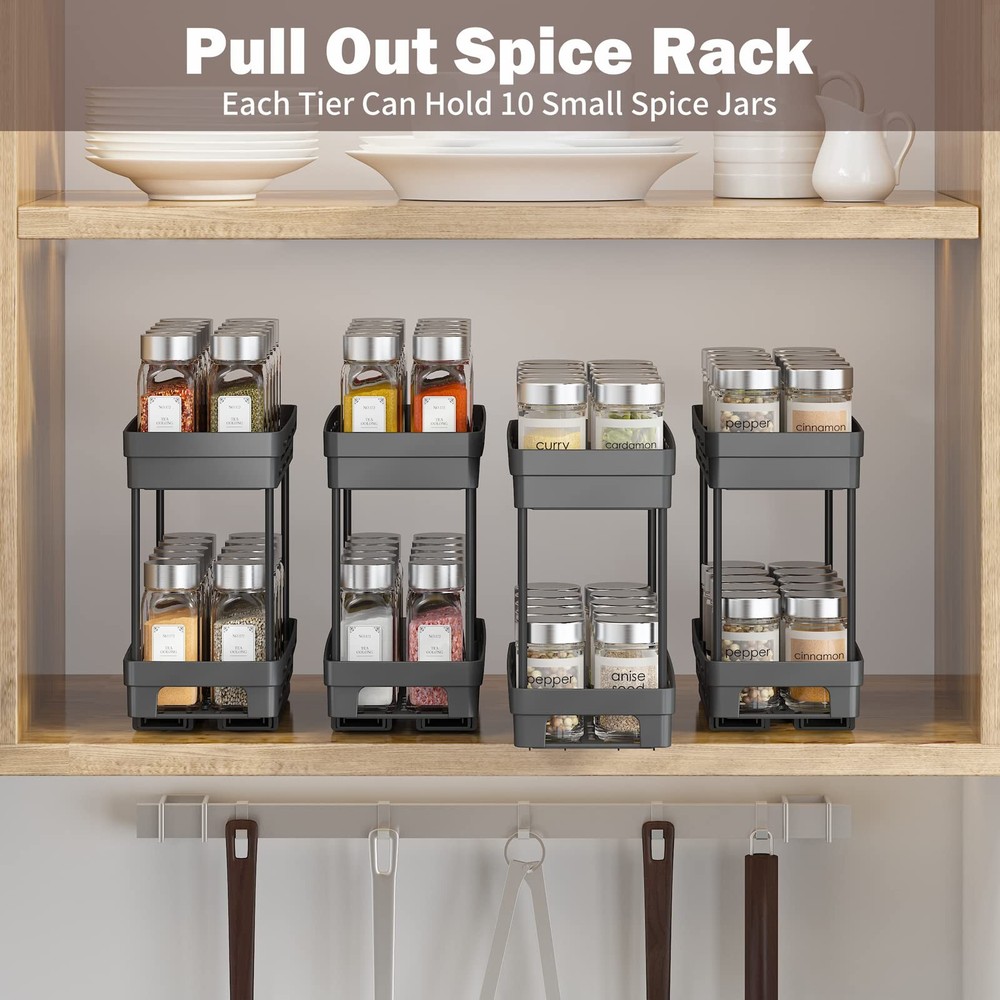 Pull Out Spice Rack Organizer for Cabinet, 3 Packs Slide Out Spice Racks Orga...