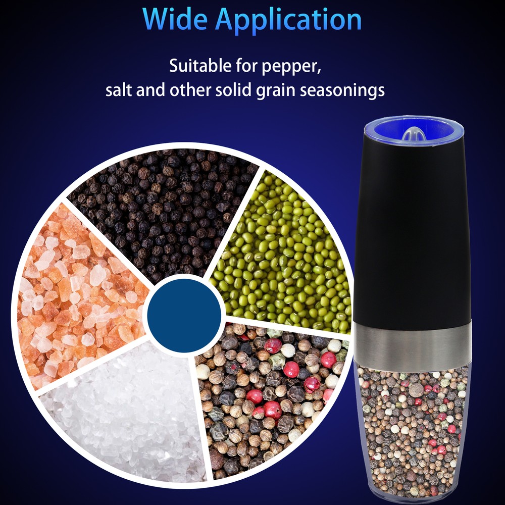 2 Pack Gravity Electric Salt and Pepper Grinder Mill Shaker Adjustable Automatic