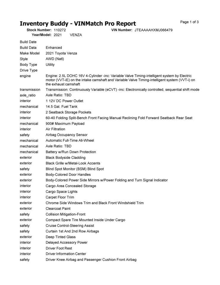 Front Windshield Mounted Camera Fits 21-22 VENZA 10304863