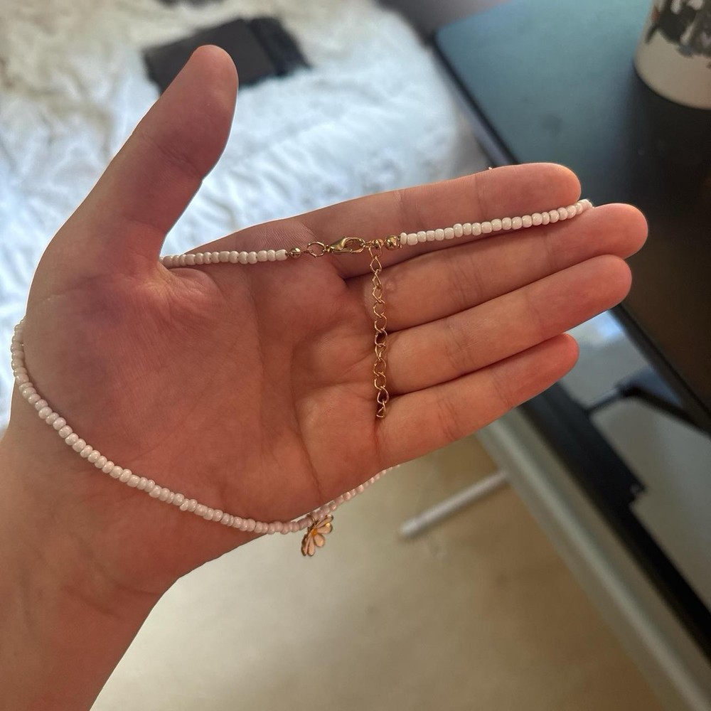 White Beaded Floral Necklace