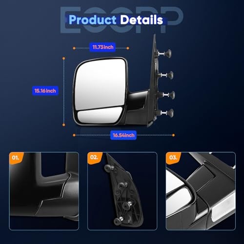 ECCPP Exterior Mirror Folding Manual for Ford E150 E250 E350 E450 E550 Econoline