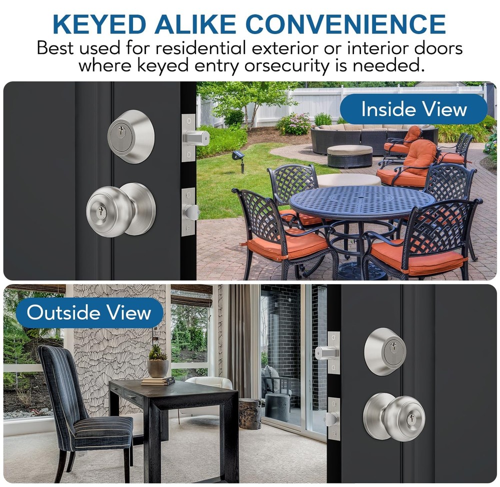 2 Set All Keyed Same Entry Door Knobs and Single 2 Pack, Satin Nickel