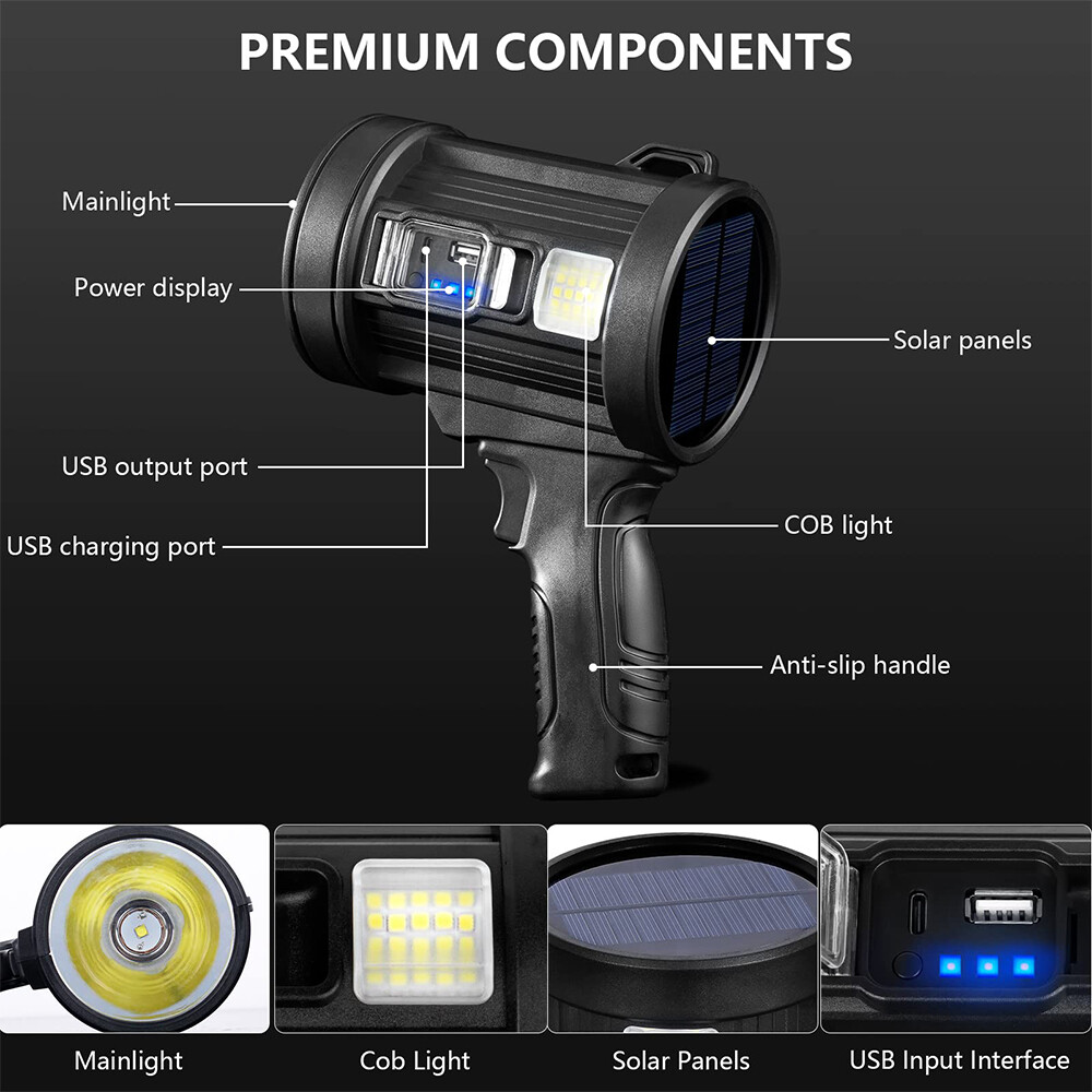 200000 Lumens Super Bright LED Flashlight Handheld Searchlight Camping Spotlight
