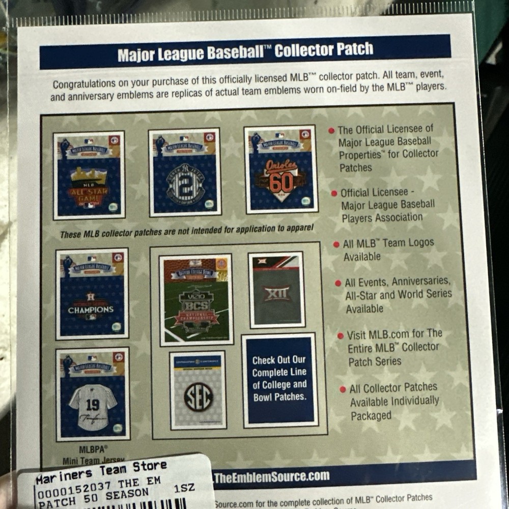 MLB 2026 Seattle Mariners 50th Season Patch- Embroidered Patch-NEW