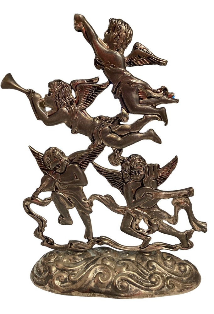 Silverplate Angels Playing Musical Instruments Statue Missing Candleholder Cup