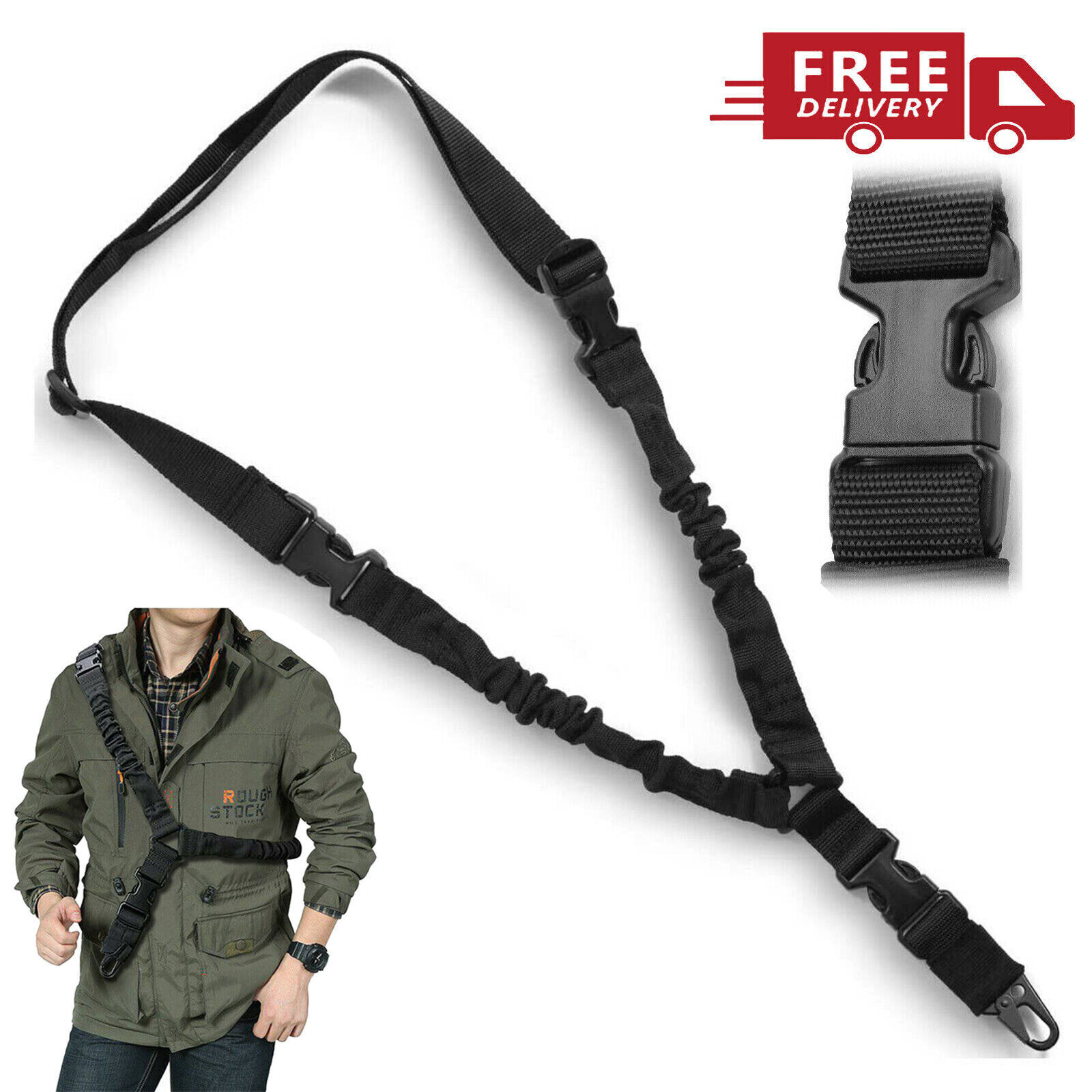 Tactical One Single Point Sling Strap Bungee Rifle Gun Sling with QD Buckle