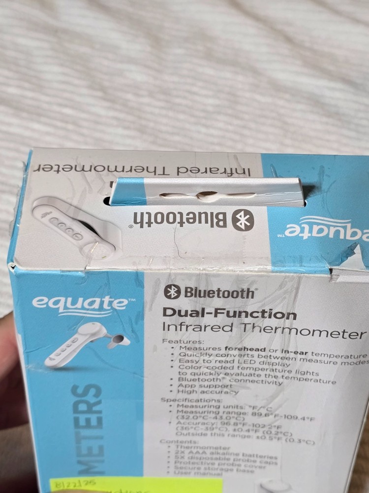 Equate Bluetooth Dual-Function Infrared Thermometer Measures Forehead In-Ear (E