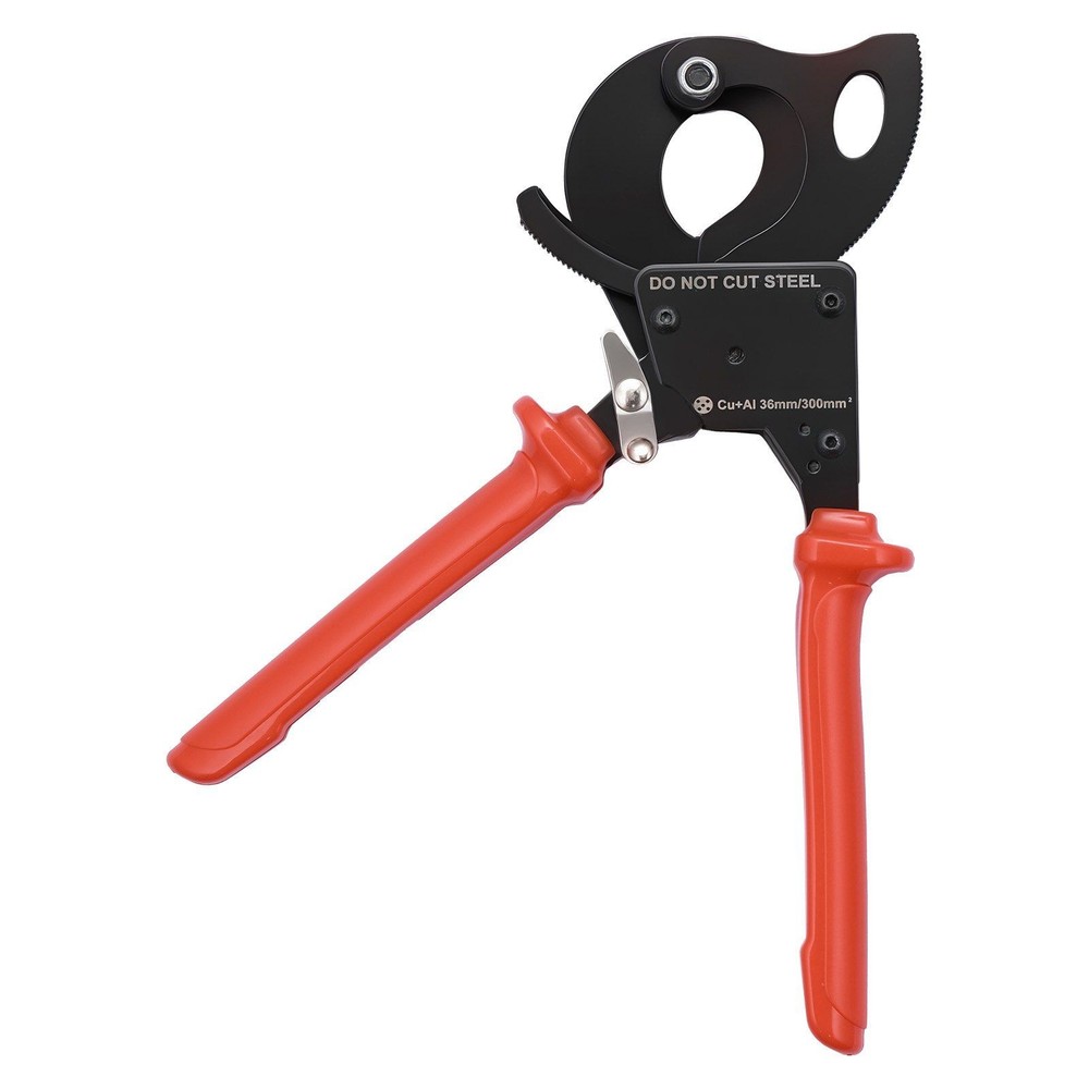 Spring Steel Ratcheting Cable Cutter with PVC Handles & Quick-Release Button