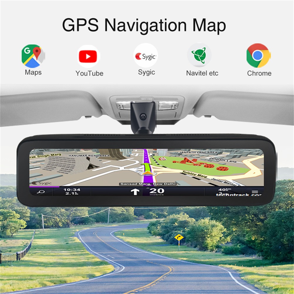 360° Panoramic 4CH Camera Car DVR Backup Mirror Dash Camera with GPS