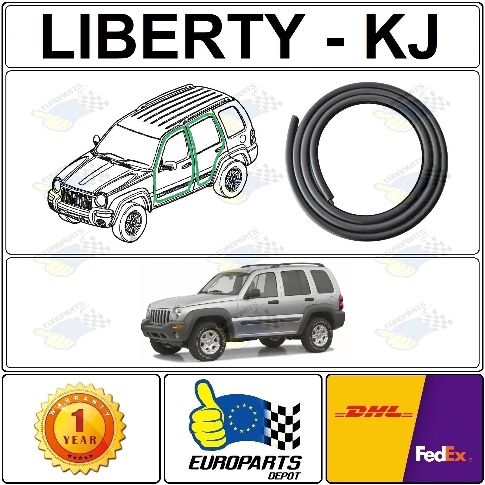 Jeep Liberty KJ Cherokee 4-Piece Rubber Door Seal Weather-Strip Set 55360 965AA