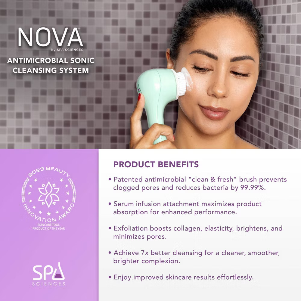 Spa Sciences Nova Antimicrobial Sonic Cleansing Brush & Infusion System - Mint