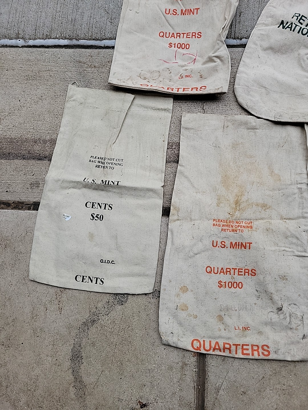 Lot 5 Empty Coin Bags Canvas Cloth Logo US Mint Or Bank