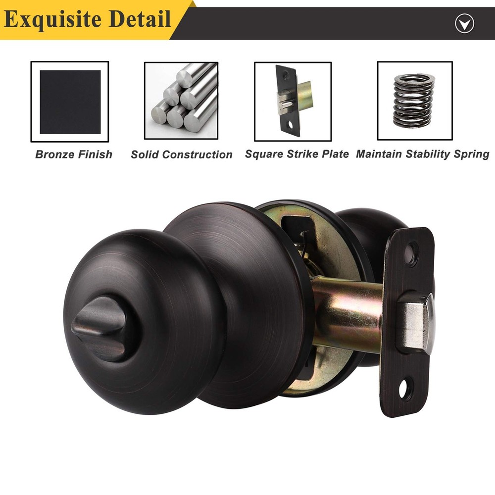 Probrico Keyless Privacy Door Knobs Oil Rubbed 1 Pack, Bronze