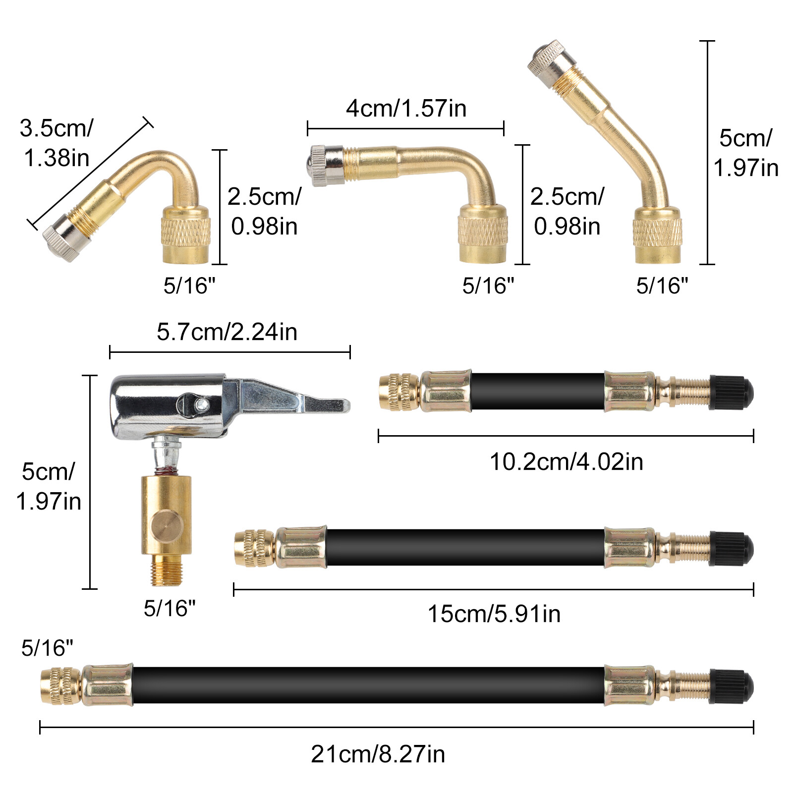 10pcs Universal Tire Valve Extension Kit w/ Hose & Angles Stem Extender Car Bike
