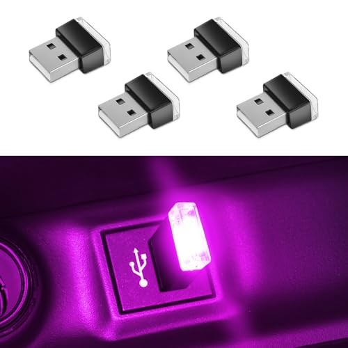 4PCS USB LED Car Interior Atmosphere Lamp, Plug-in USB Interface Decor Purple