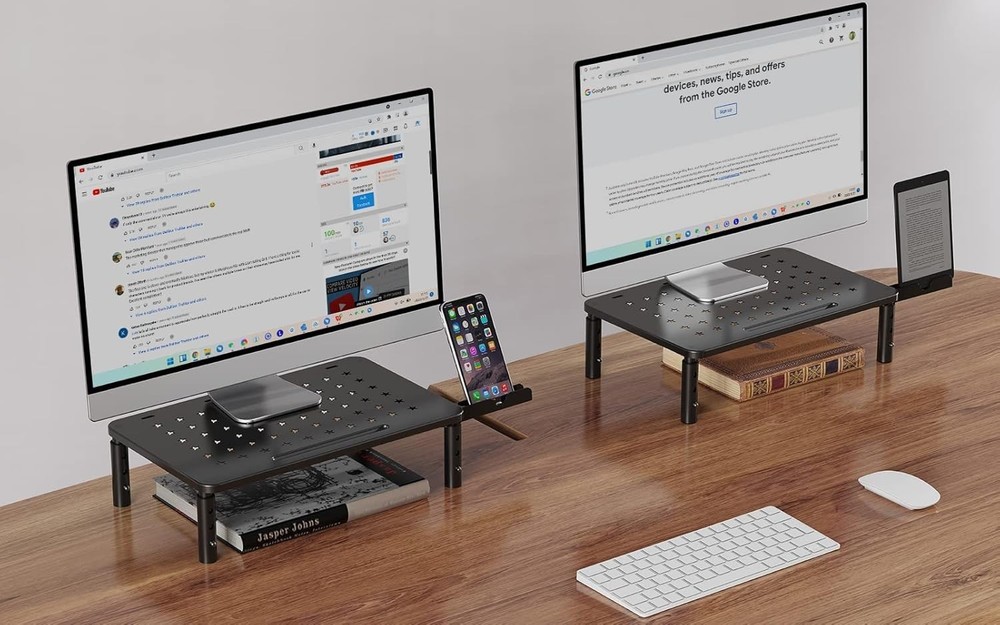 Adjustable 2 Pack Computer Monitor Stand - Easy Assembly & Organizing Solution