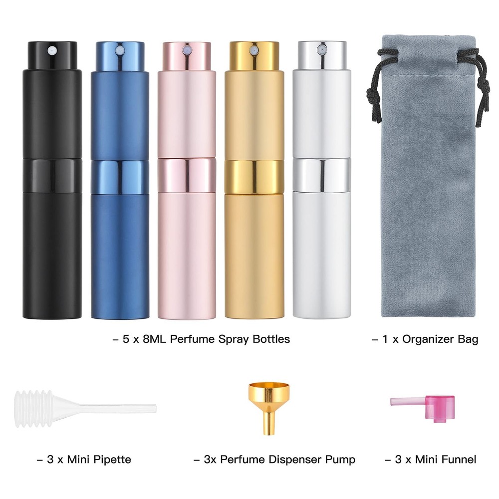 5 Pack Travel Perfume Atomizer Refillable 8ml Cologne Sprayer Mini Multi Color