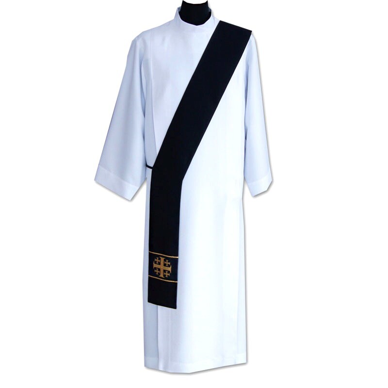DEACON stole BLACK with Golden Jerusalem Cross