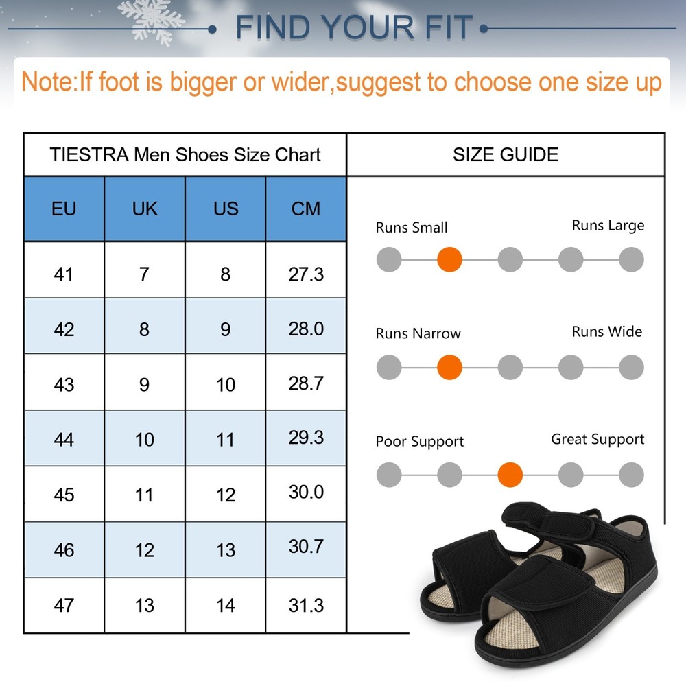 Men's Breathable Diabetic Sandals, Wide Width Adjustable Hook & Loop Open Toe