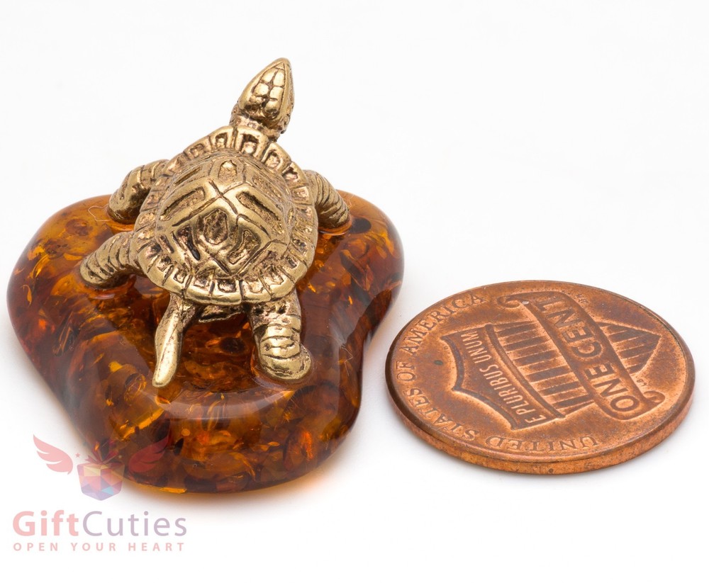 Solid Brass Amber Figurine Tortoise Turtle in Amber Shell talisman IronWork