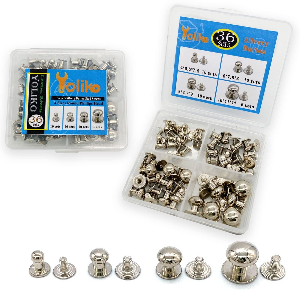 36 Pack 4 Sizes Silver Round Phillips Head Button Stud Screws(Round Head Diam...