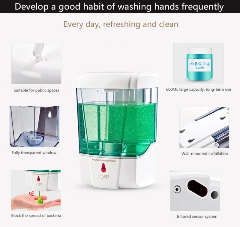 700ml Automatic Soap Dispenser IR Sensor Dispenser Touchless Hand Free Wall